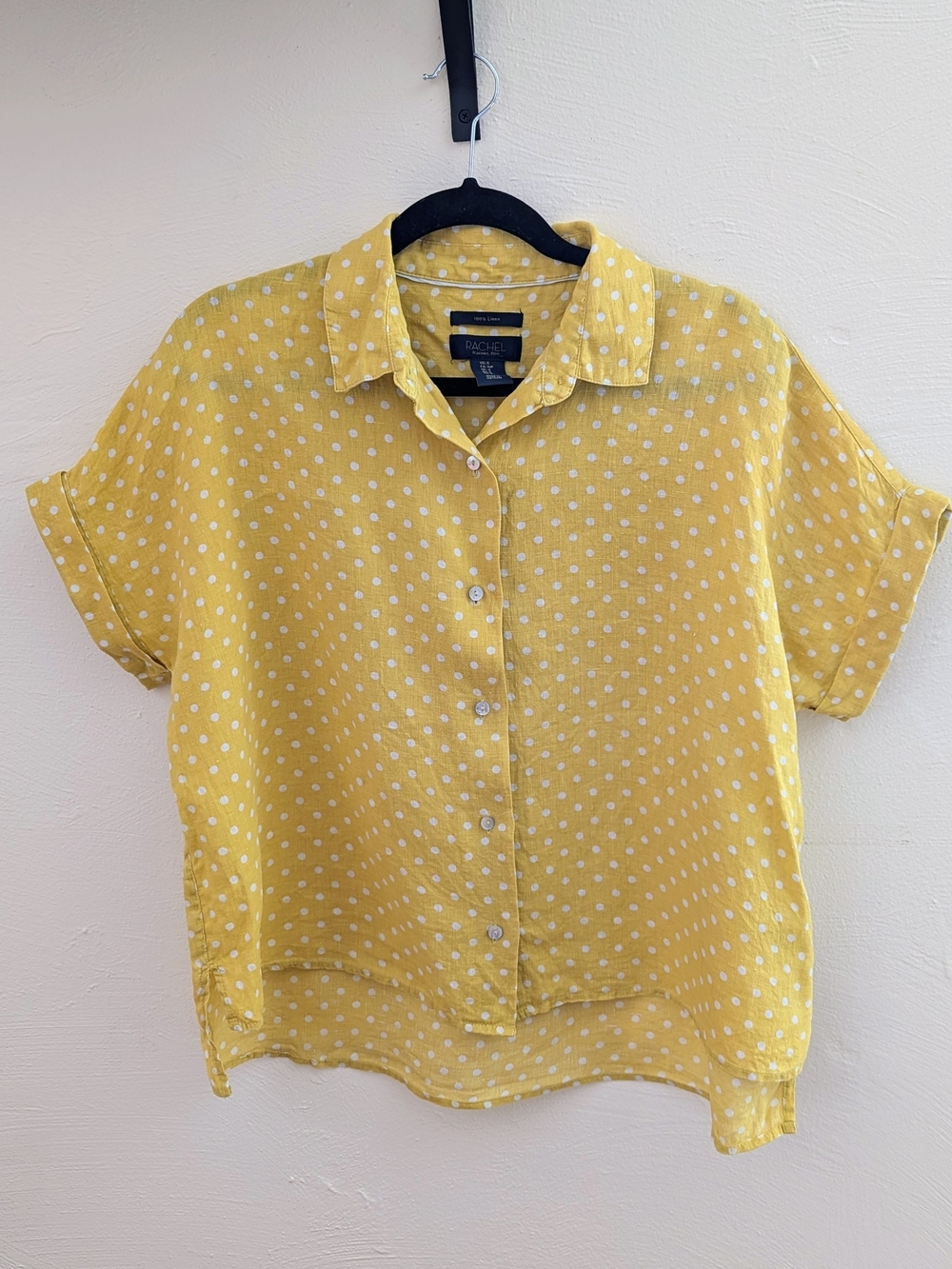Rachel Roy Yellow Polka Dot Button-Up Linen Top